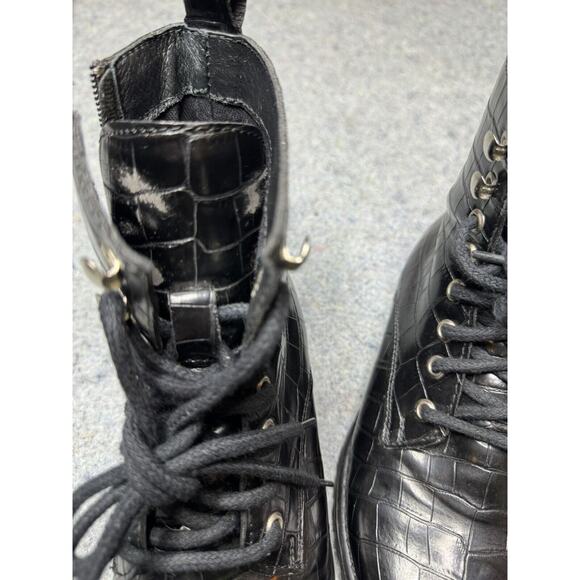 VINTAGE Steve Madden Bobbi Leather Vegan Combat Boot Black Croc 90s Y2K 7.5 RARE - Picture 7 of 10